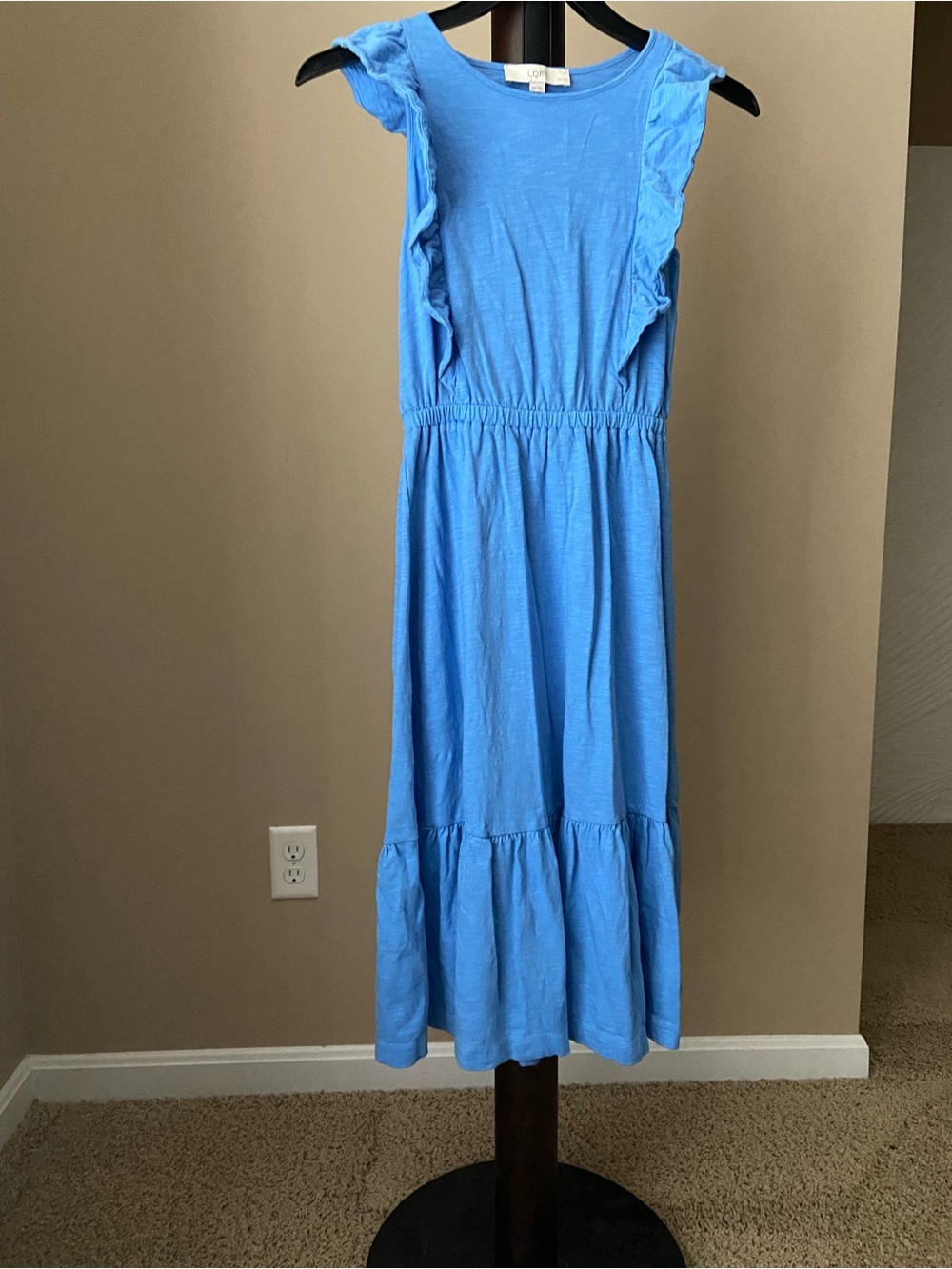 LOFT  Blue Ruffle Tiered Midi Dress